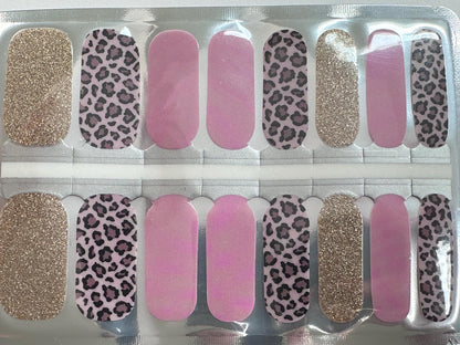 Nail Wraps - Nail Stickers - Leopard Print - Cheetah Print - Pink Glitter - Nail Decals - Nail Polish Wraps