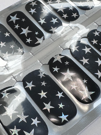 Black nail wraps with silver stars - Nail Stickers - Nail Polish - Nail Decals - Galaxy - Space - Stars