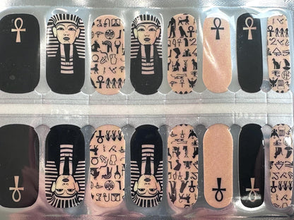 Pharaoh Nail Wraps - Egyptian Black and Gold - Dry Nail Polish - Long Wear Nail Wraps - Nail Strips