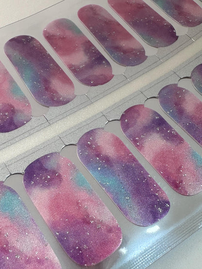 Glitter Nail Wrap - Pink blue and purple - Pastel - Dry Nail Polish - Long Wear Nail Wraps